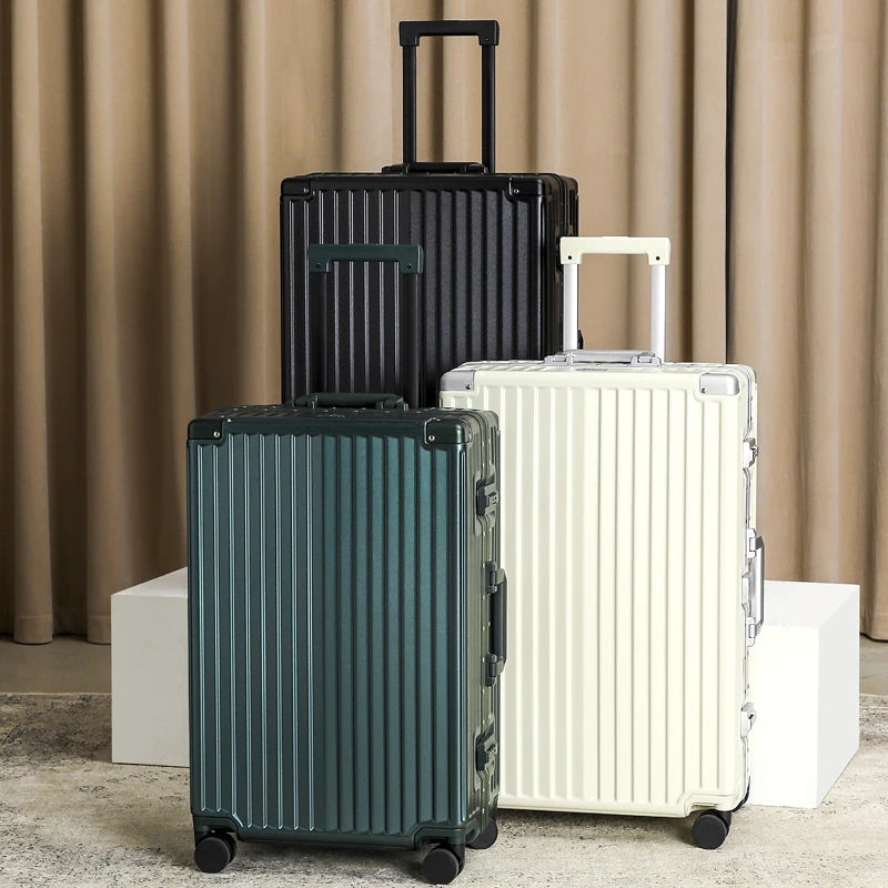 Fashionable PC aluminum frame luggage for women, 20/22/24/26/28 inches, boarding case, trolley travel bag, men's password case