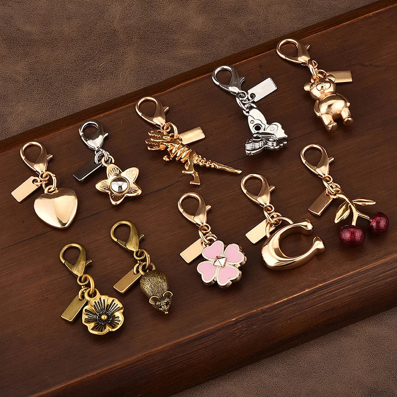 Luxury Keychain Handbag Decoration Car Key Pendant Cherry Golden Bear Keyring for Backpack Jewelry Accessories Surprise Gifts