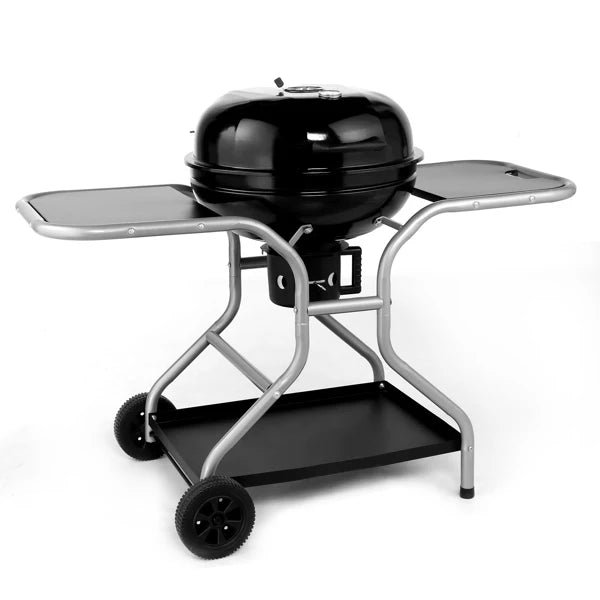 Kettle Charcoal Grill with 2 Side Tables, Storage Shelf, Upgraded Ash Catcher,Outdoor Cooking Barbecue Grill with Wheels