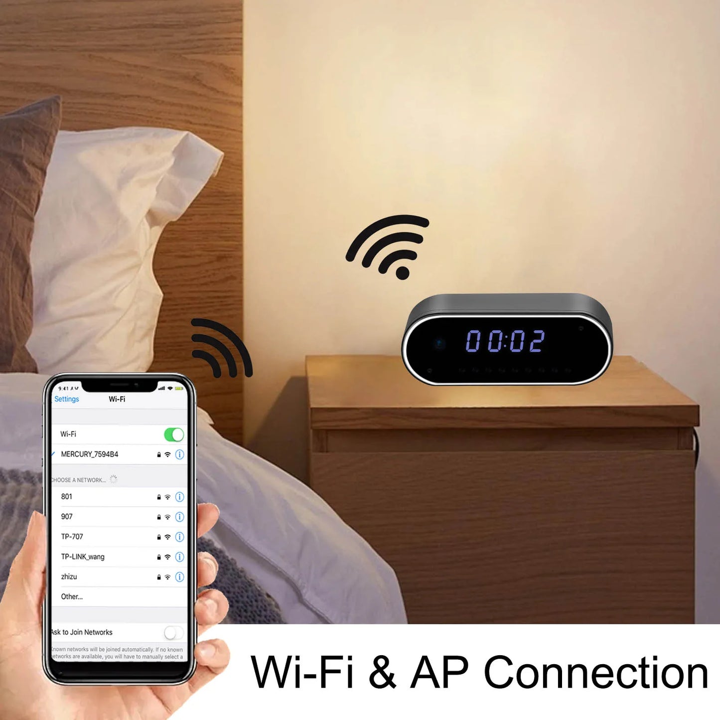 Ouvis Wireless 4K Clock Camera Night Vision With Motion Detection And App Access