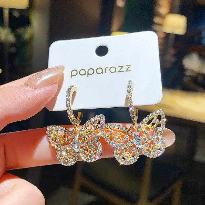 2026 New Butterfly Zircon Earrings women's Korean jewelry literary style earrings net red temperament simple new earrings