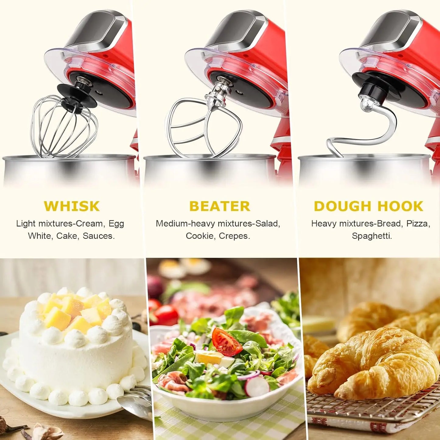 Stand Mixer, 3.2Qt Small Electric Food Mixer,6 Speeds Portable Lightweight Kitchen Mixer for Daily Use with Egg Whisk,Dough