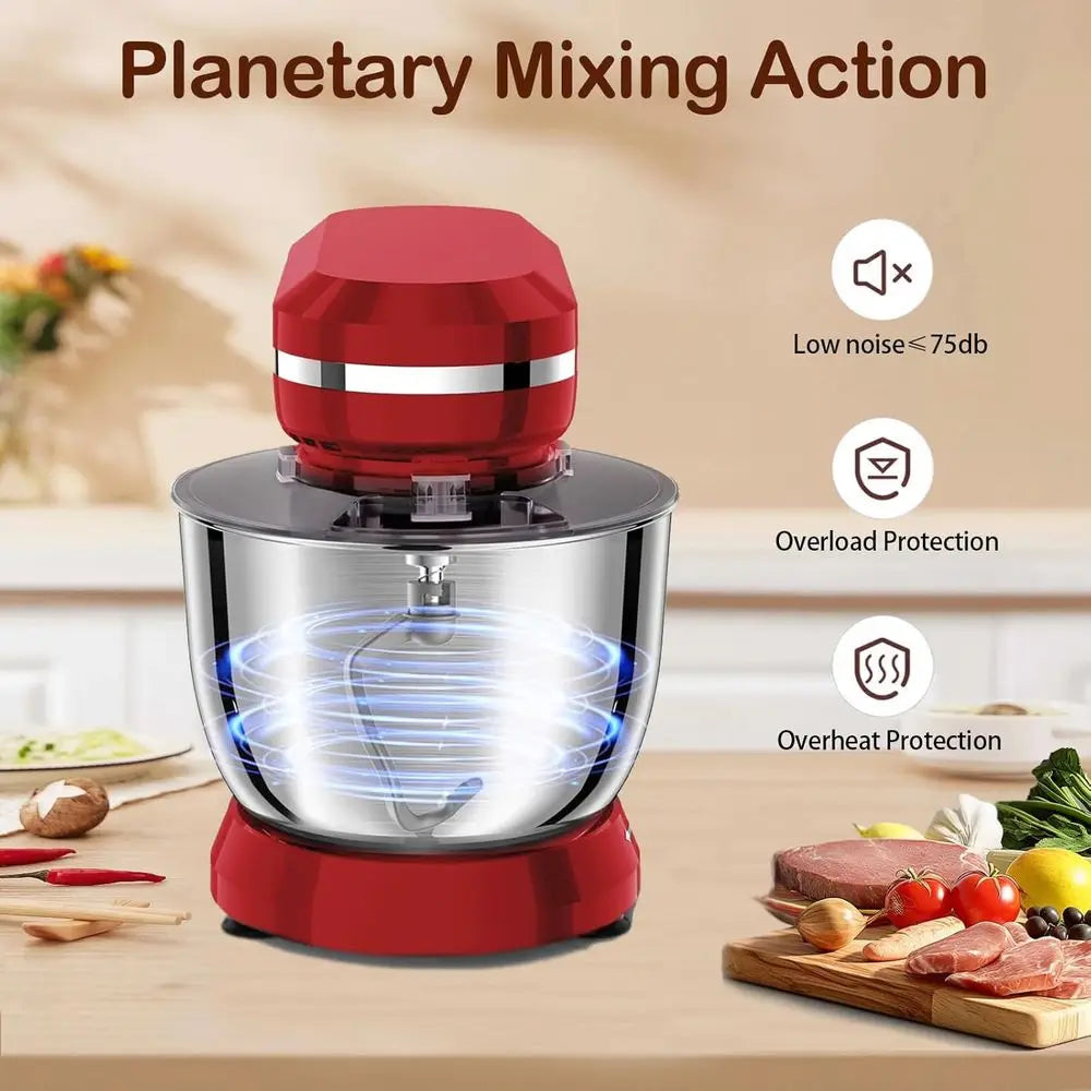 3 in 1 Electric Stand Mixer with 5.5 Quart Bowl, 10+ Speeds, Kitchen Bread Dough and Cake Mixers for Home Daily Use (Red)