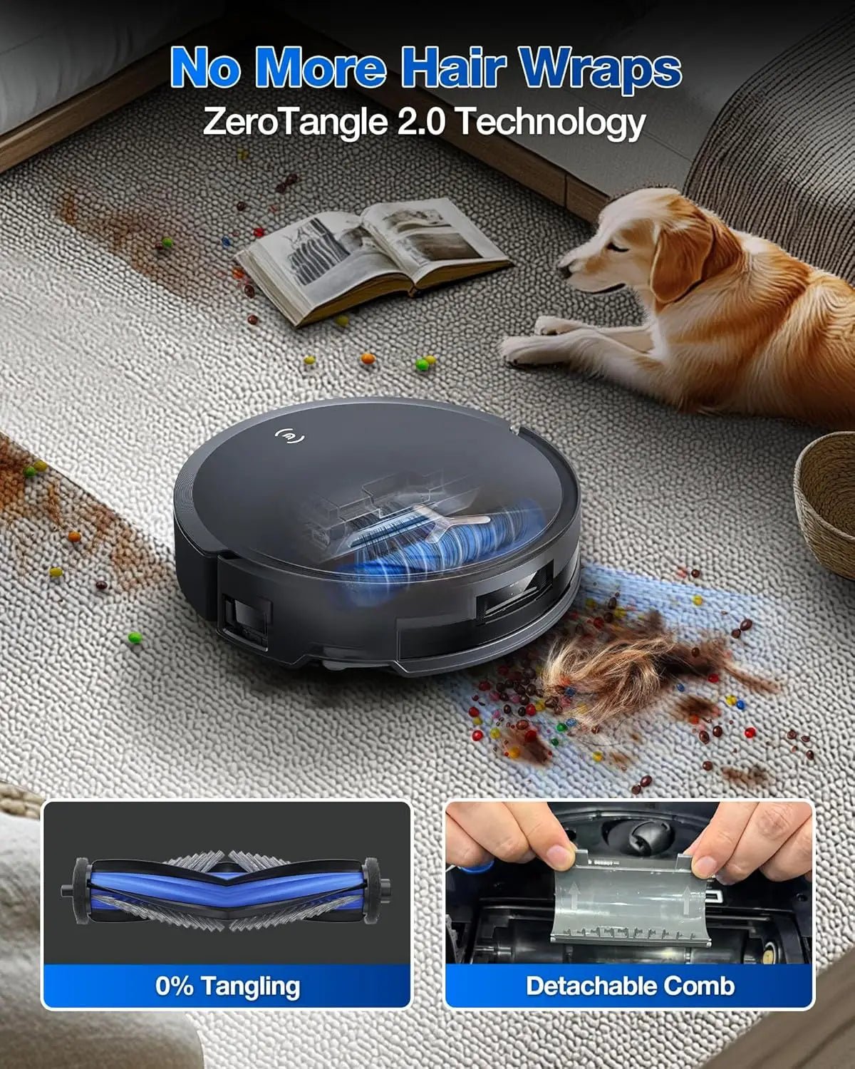 Robot Vacuum and Mop, 18,500Pa Suction, 18mm Auto-Lift,3.0 Obstacle Avoidance, Auto Hot Water Mop Wash/Dry/Refill, Self-Emptying