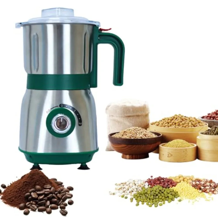 Electric Spice and Nut Grinders with 3 Stainless Steel Blades 1 Filter 1 Brush - 500W Kitchen Grinder for Dry Use Green