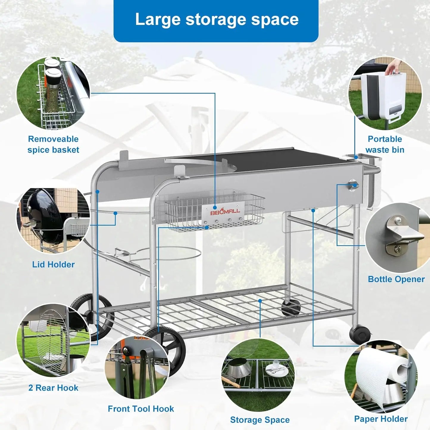 OEING Grill Table Stand Cart for Weber Kettle Grills