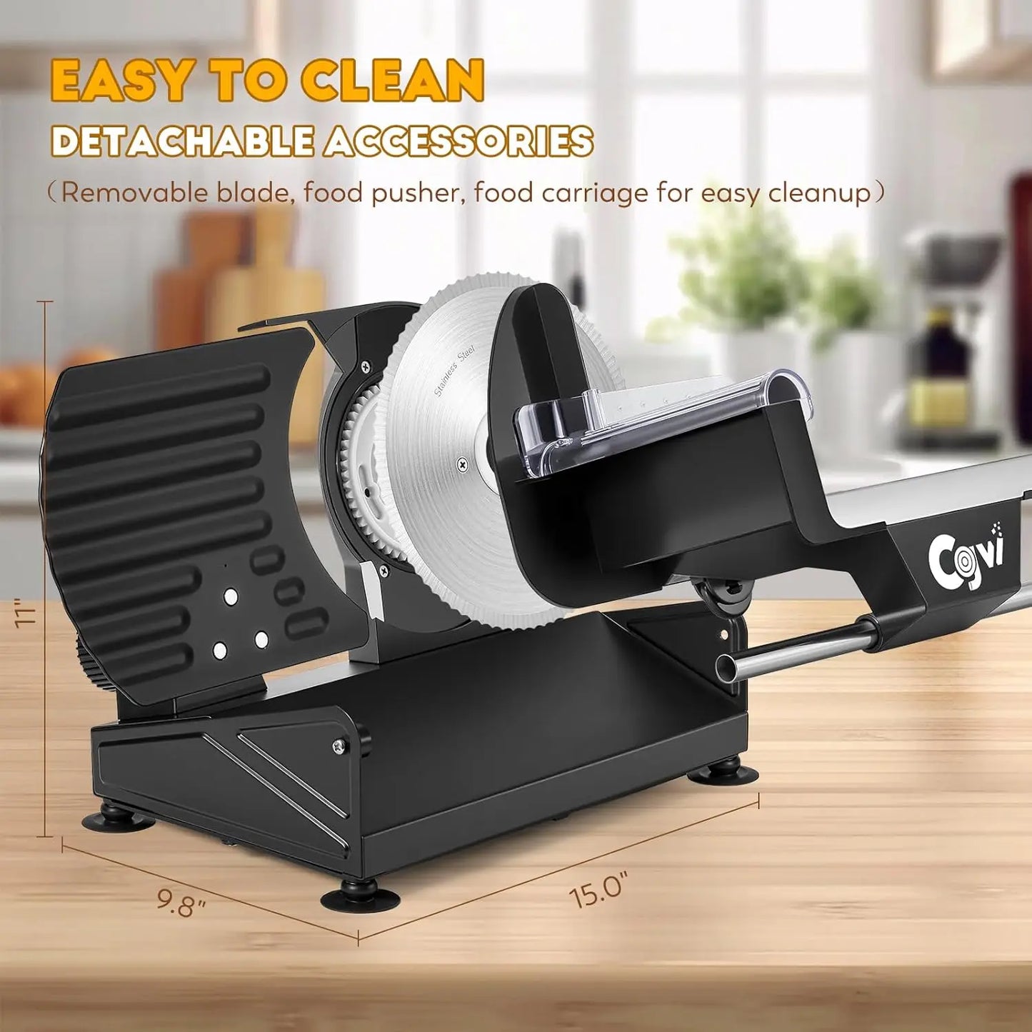 Meat Slicer, 220W Electric Deil Food Slicer with 2 Removable 7.5' Blades, 4/5' Adjustable Thickness, Food Slicer Machine for