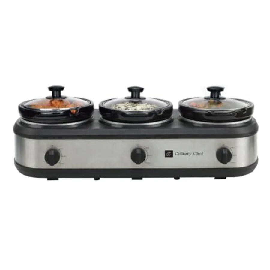 Triple Slow Cooker Buffet Server 3 Pot Stainless Food Warmer for Catering Events with Even Heat Distribution and Durable Design