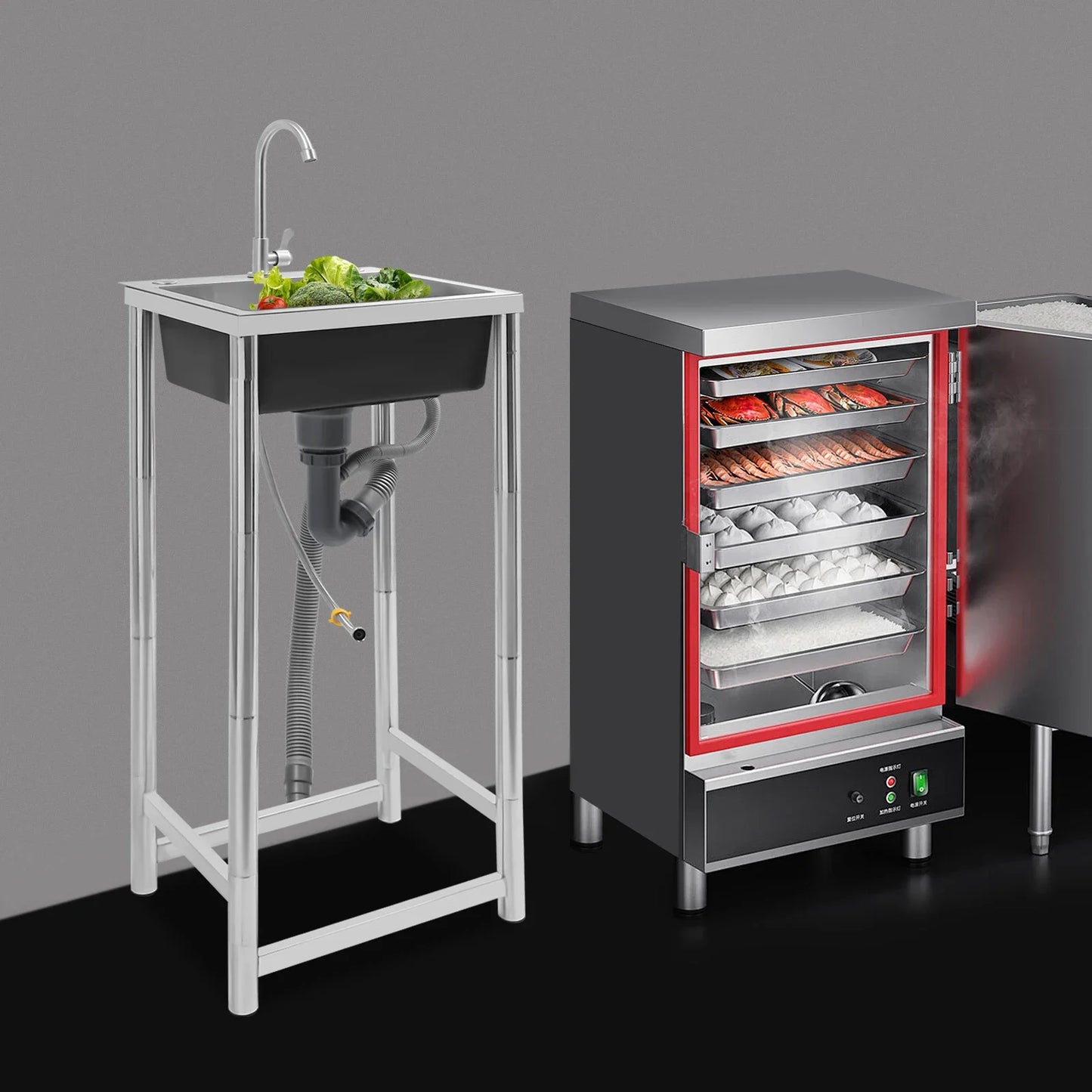 Commercial sink 45x40x22cm Stainless Steel Sink with Faucet, Free Standing Utility Sink, Single Bowl Commercial Sink