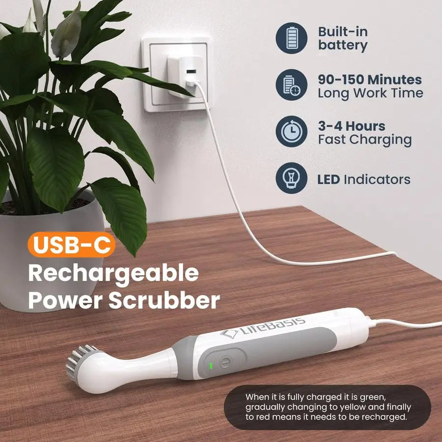 Rechargeable Power Scrubber, Cordless Electric Cleaning Brush, Water Resistant Small Electric Grout Brush with 5 Brushes for Hom