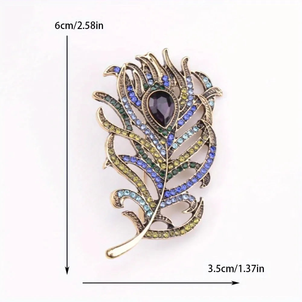 Women Girls Feather Rhinestone Brooches Jewelry Clothing Suit Pins Accessories