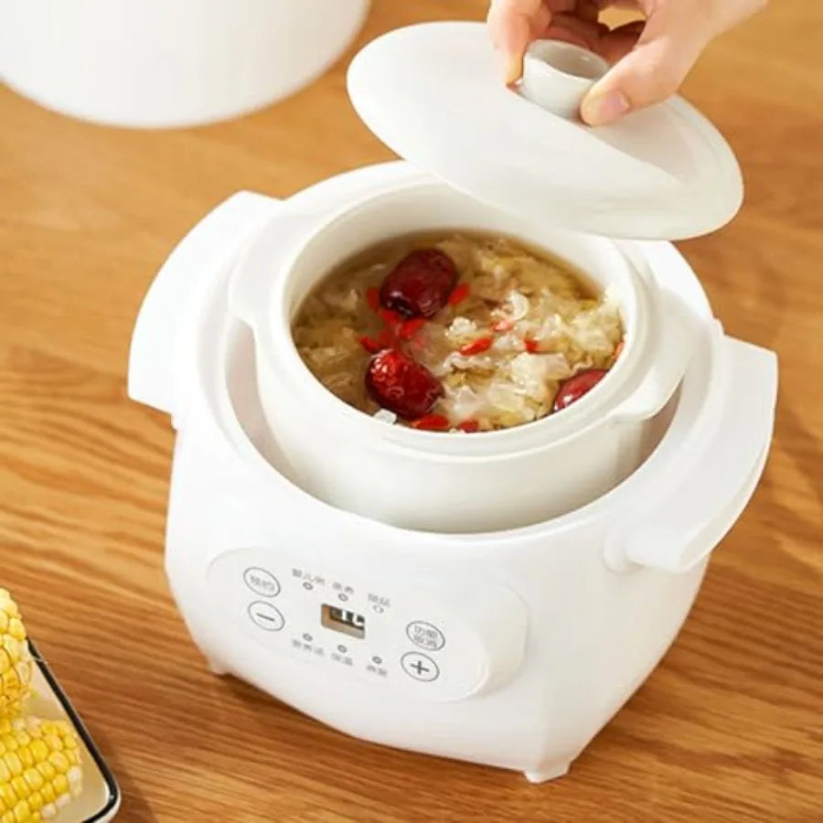 1L 200W Electric Stew Pot Ceramic Liner Hot Pot Cooker with Timer Reservation Warm Keeping for Porridge Rice Soup Kitchen Food