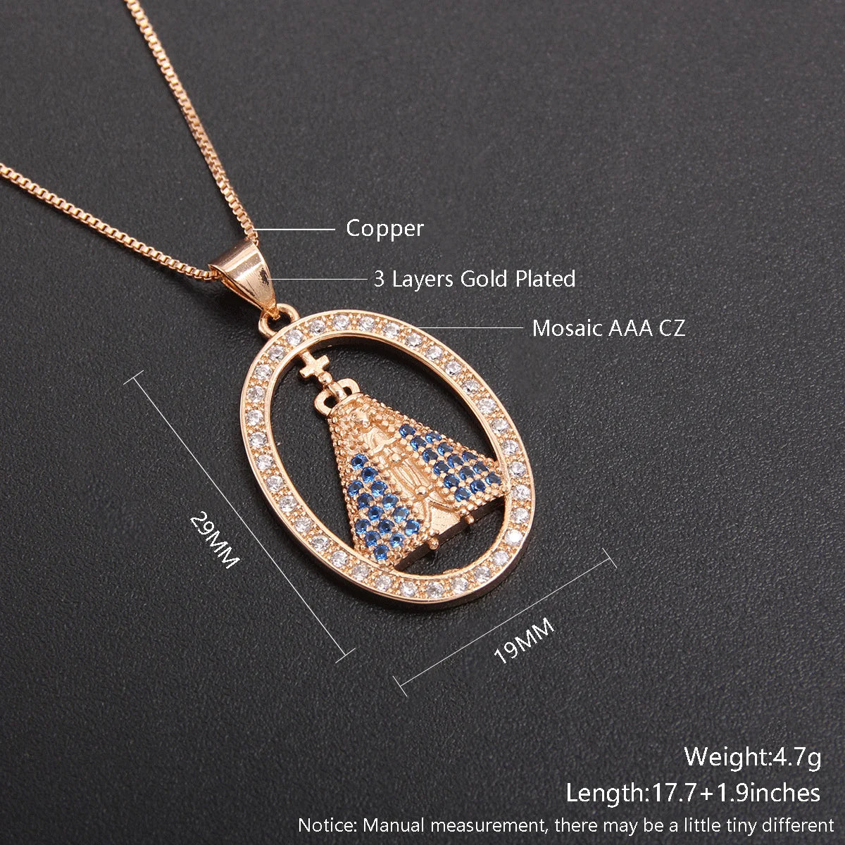 Nossa senhora Women/Girls Lujan Virgin Necklace virgen de guadal AAA CZ Choker Religious Gold Plated mardi gras Jewelry