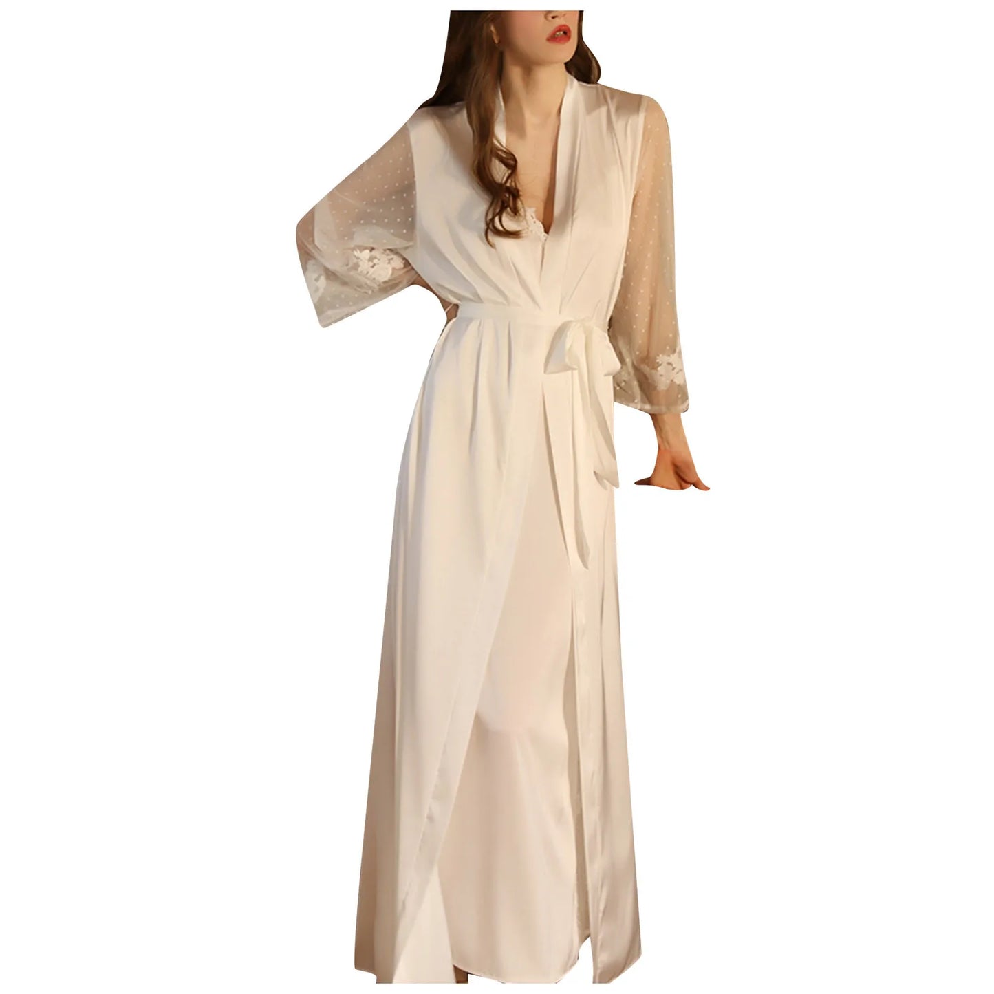 Sexy Silks Long Bathrobe Pajamas Women Nightgown Sets Robe Cardigan Luxury Night Gowns Loungewear High Quality Home Wear New