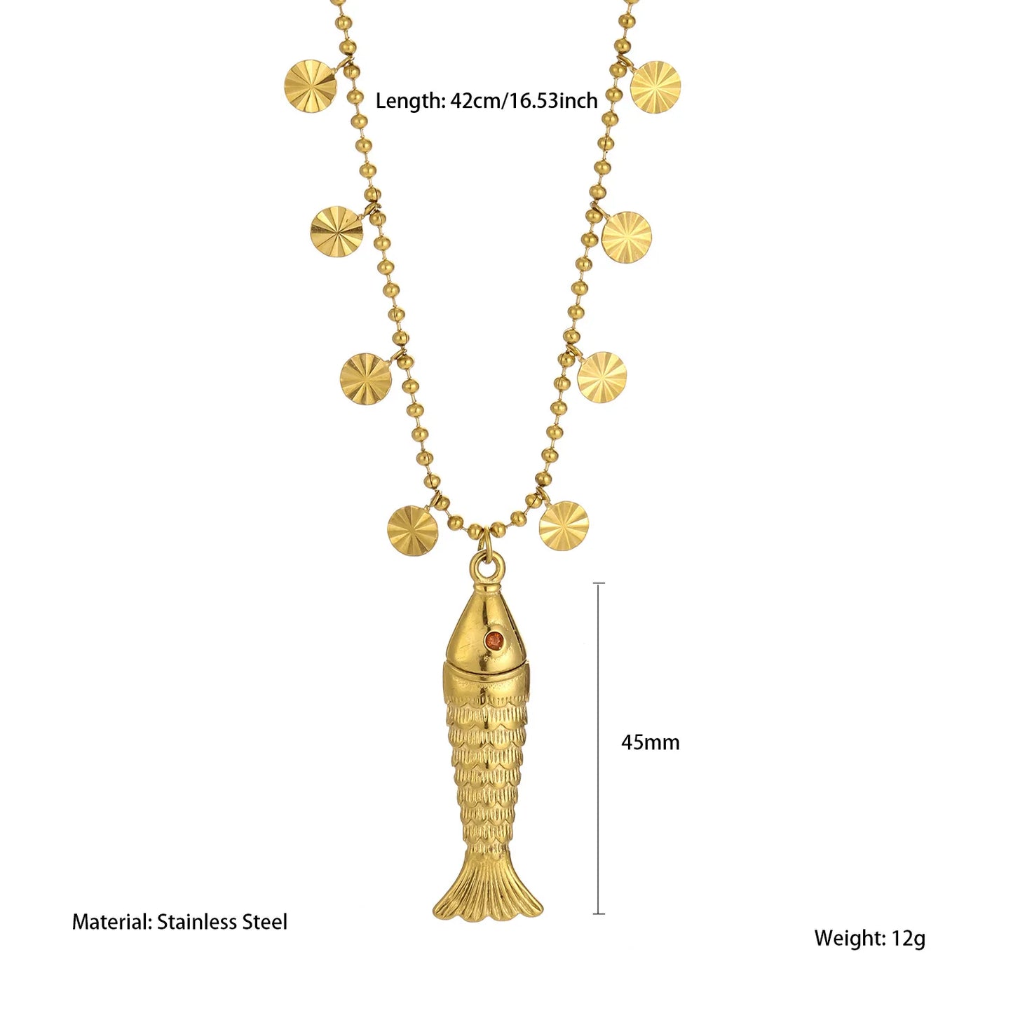 Bohemian Tassel Beaded Chain Necklaces For Women Stainless Steel Fish Pendant Necklace Waterproof Stackable Jewelry Gifts