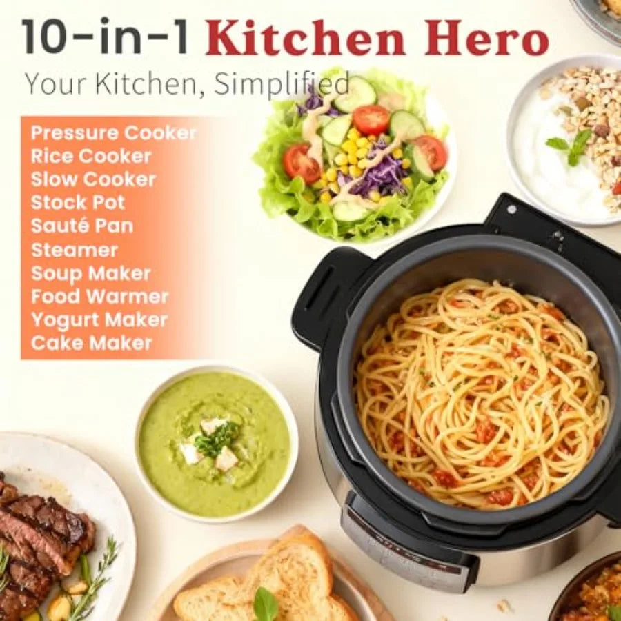 8QT Electric Pressure Cooker 1200W Fast Cooking 12-in-1 Programmable with Ceramic Non-Stick Pot for Saute Slow Cook Steam Yogur