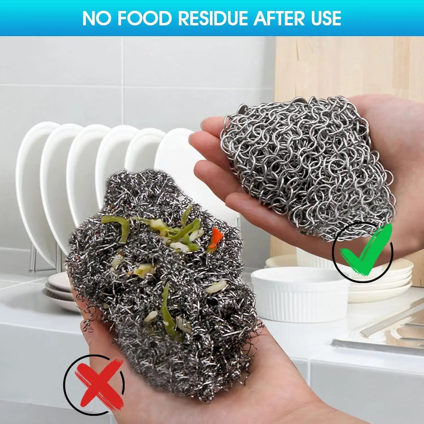 316L Stainless Steel Chainmail Scrubber for Cast Iron Pans, Griddles, and Pots - Dishwasher Safe