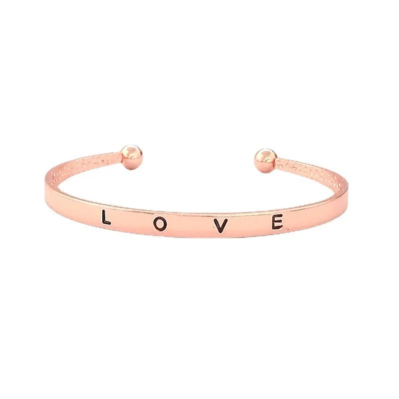 Korean Minimalist LOVE Open Bracelet Metal Engraved Love Bracelet Popular Attractive Couple Style Accessory