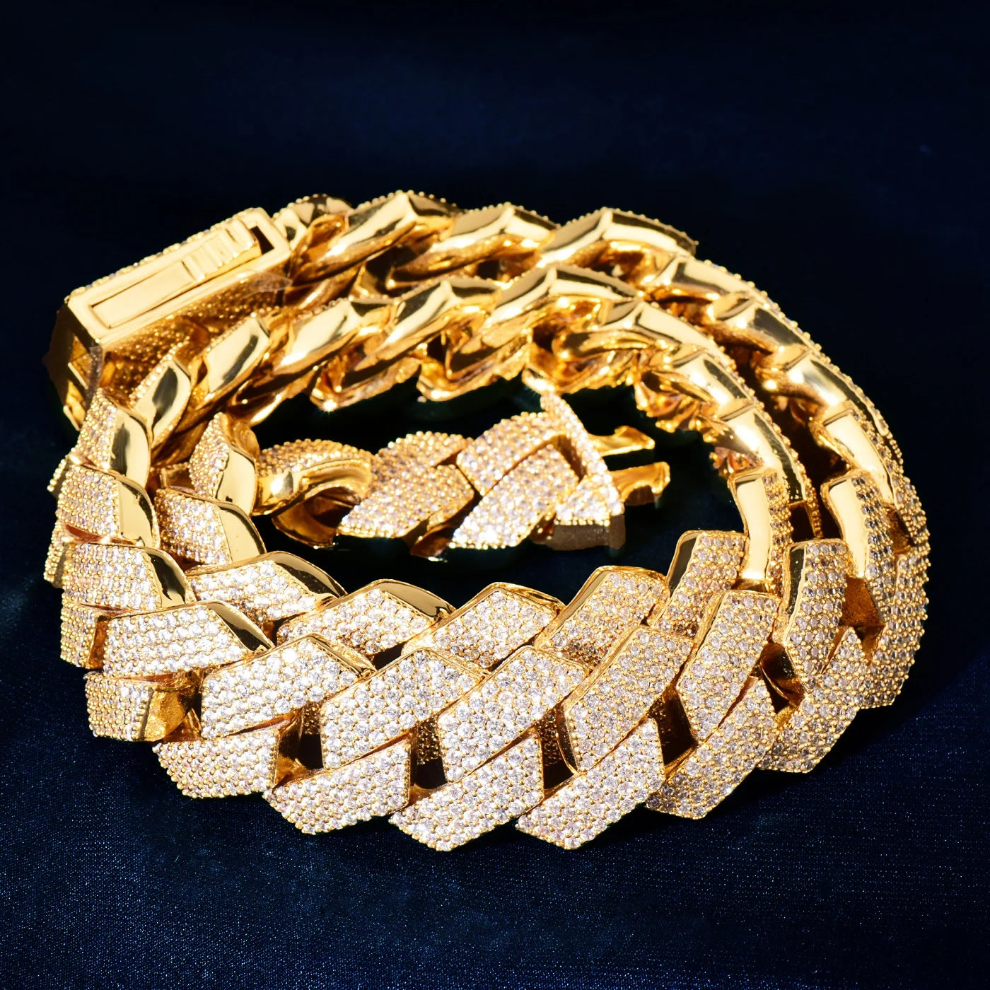 CUC Men Hip Hop Necklace 20mm 4Row Miami Cuban Chain Gold Color Iced Out Zirconia Link Fashion Rock Rapper Jewelry