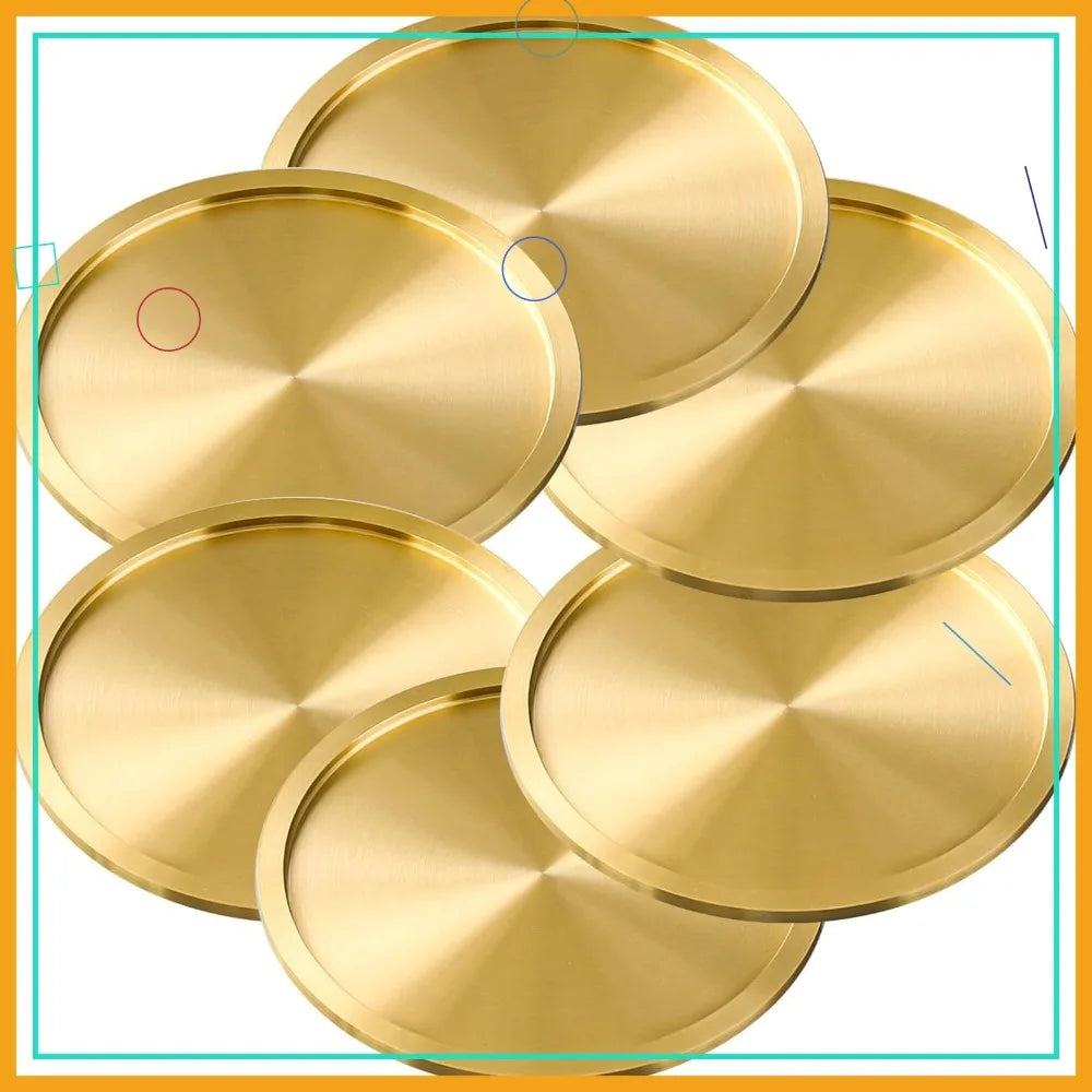 Set of 6 Brass Coasters for Drinks in Bronze Gold - Elegant MCM Style with Copper Accents, Perfect for Table and Bar Decor