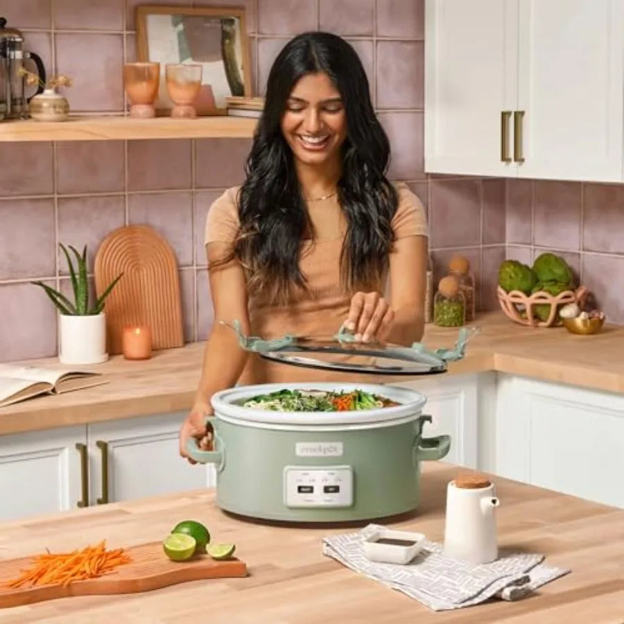 6qt Cook and Carry Programmable Slow Cooker with Locking Lid in Moonshine Green for Easy Transport and Convenient Cooking