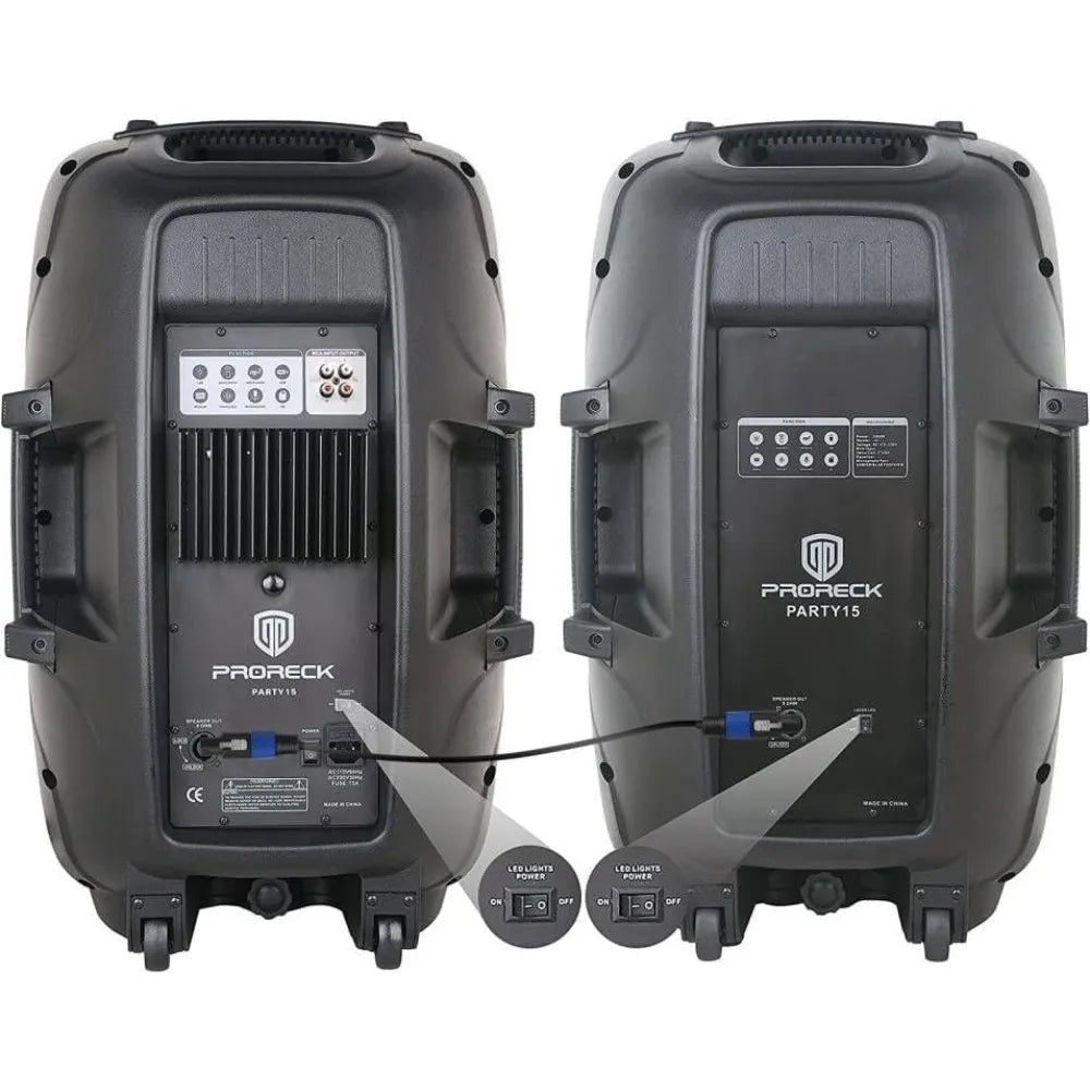 Party 15 Portable PA Speaker System - 2000W 15-Inch, Bluetooth/USB/SD/FM, LED Light + Speaker Stands/Mic/Remote