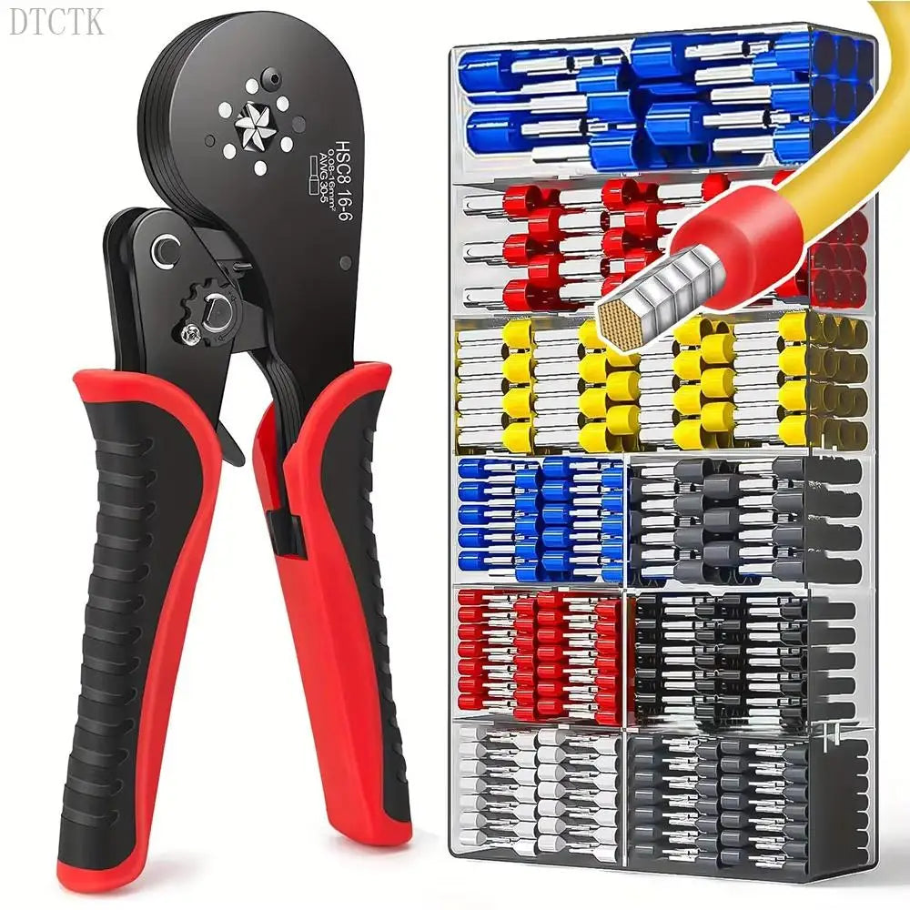 DTCTK Pliers Ferrule Sleeves Tubular Terminal Tools HSC8 16-6 Wire Crimper Household Electrical Sets 1200pcs Terminal Pliers set