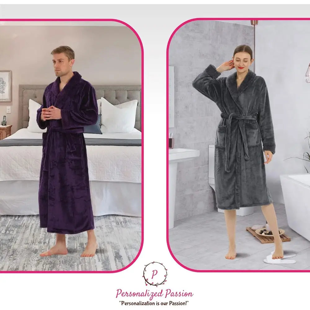 Couple Robes with Custom Names, Soft Matching Bathrobes for Women & Men (2pc)