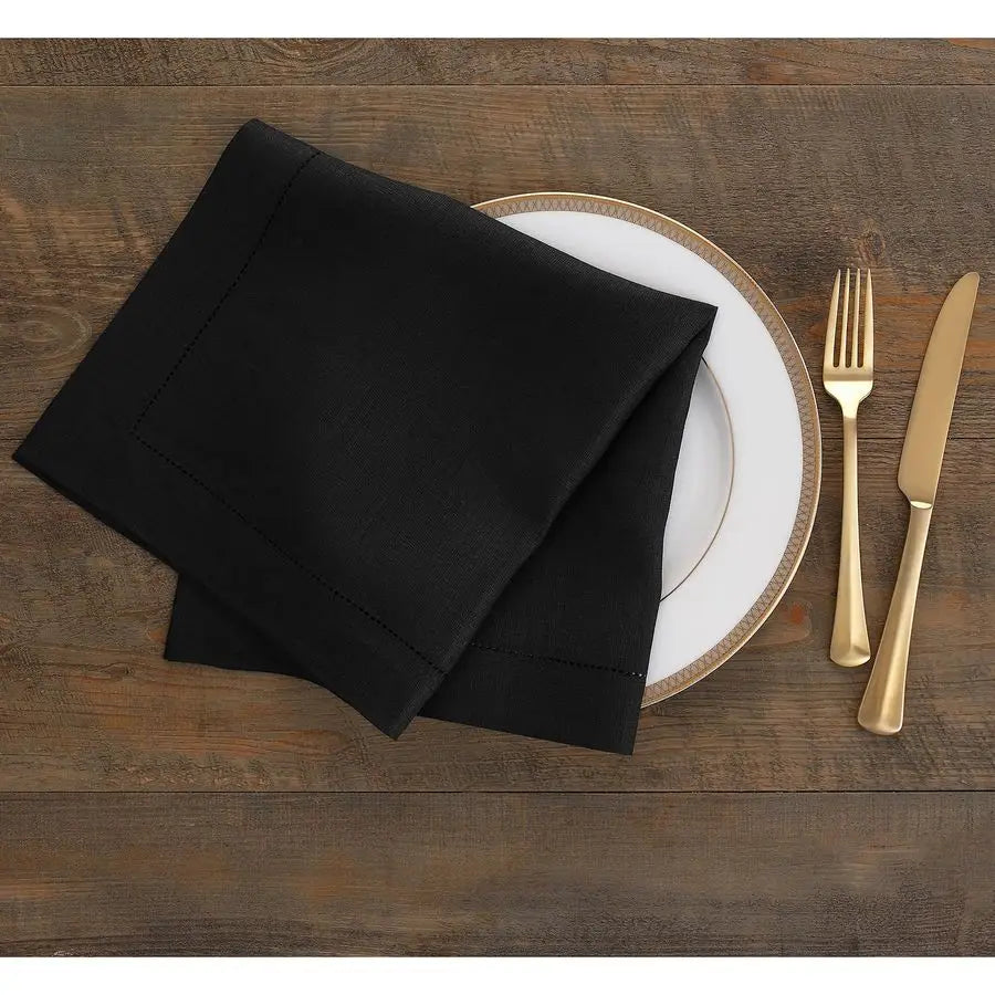 Black Linen Napkins Set of 4100 Pure Linen Hemstitch Dinner Napkins 20 x 20 Inch for Winter, Spring, Easter Classic Hemstitch