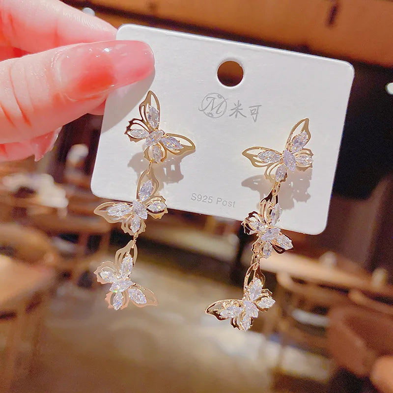 2026 New Butterfly Zircon Earrings women's Korean jewelry literary style earrings net red temperament simple new earrings