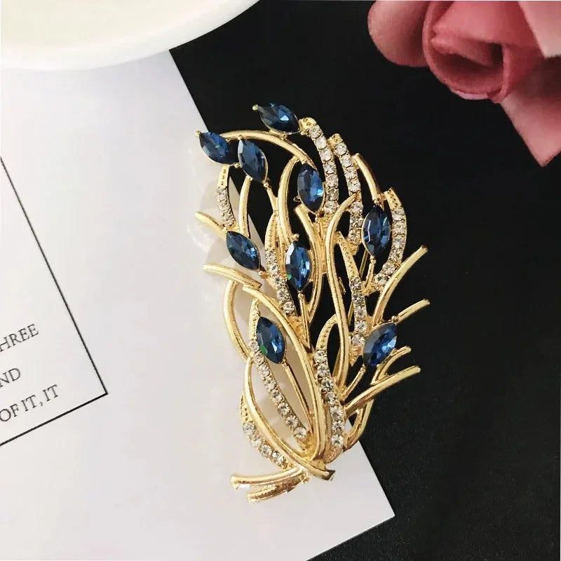 Women Girls Feather Rhinestone Brooches Jewelry Clothing Suit Pins Accessories