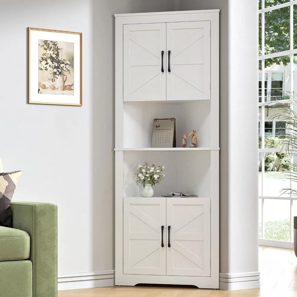 Corner Cabinet 67” Tall,with Doors and 5 Shelves, Bathroom Cabinet Organizer Home Space Saver, Farmhouse Corner Cabinet