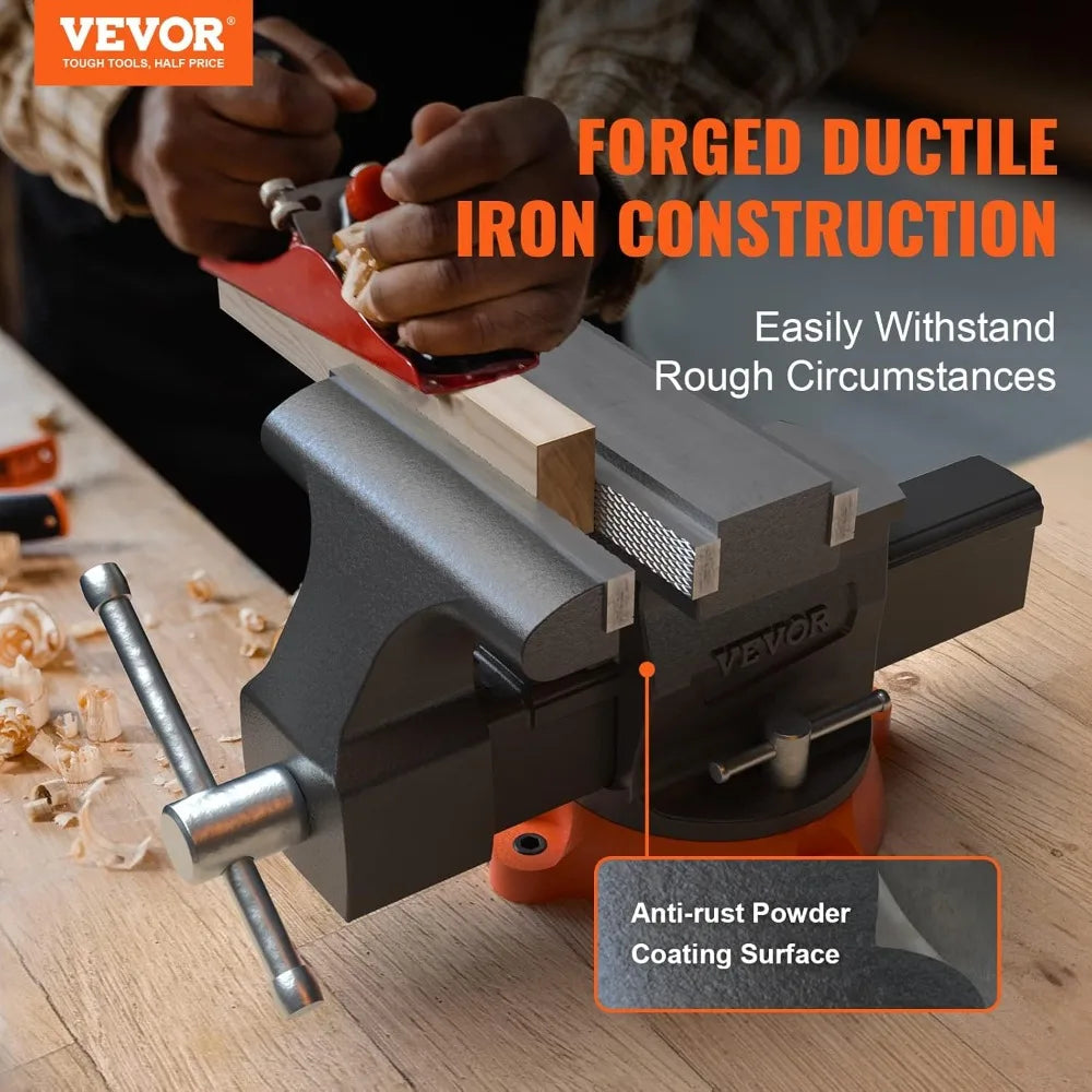 6.5" Heavy Duty Bench Vise with 360° Swivel Base, Anvil & Jaw Pads - Perfect for Drilling, Pipe Cutting & Metalwork