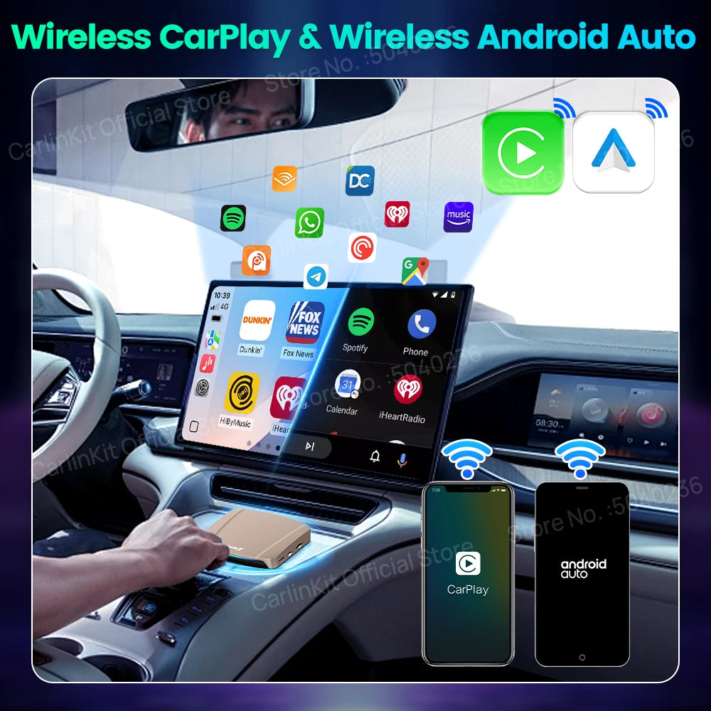 Android 15 Ultra WiFi6 CarPlay Ai Box CarlinKit SM6350 8-Core Wireless CarPlay Android Auto Support YouTube/SD/SIM Card 8G+256GB