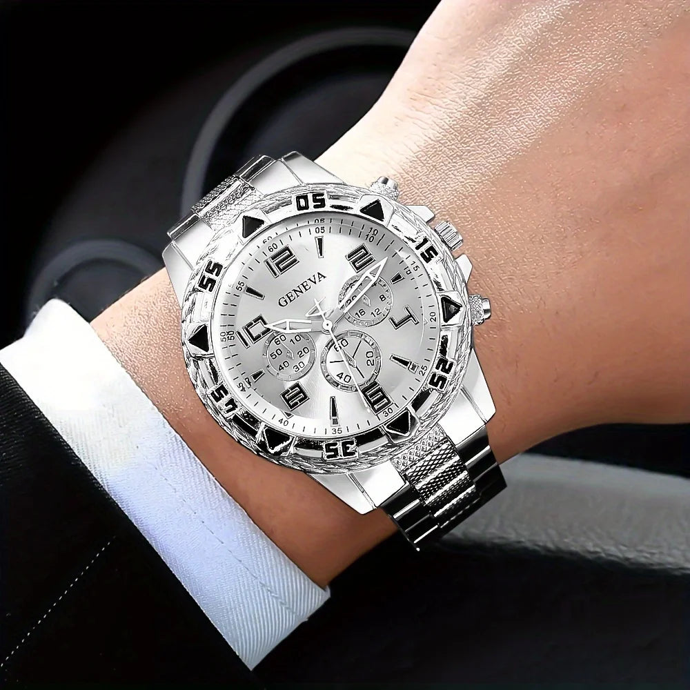 Men's Fashion & Business Casual Quartz Watches - Round Alloy Case, Three-Eye Design, Large Dial, Christmas Gifts