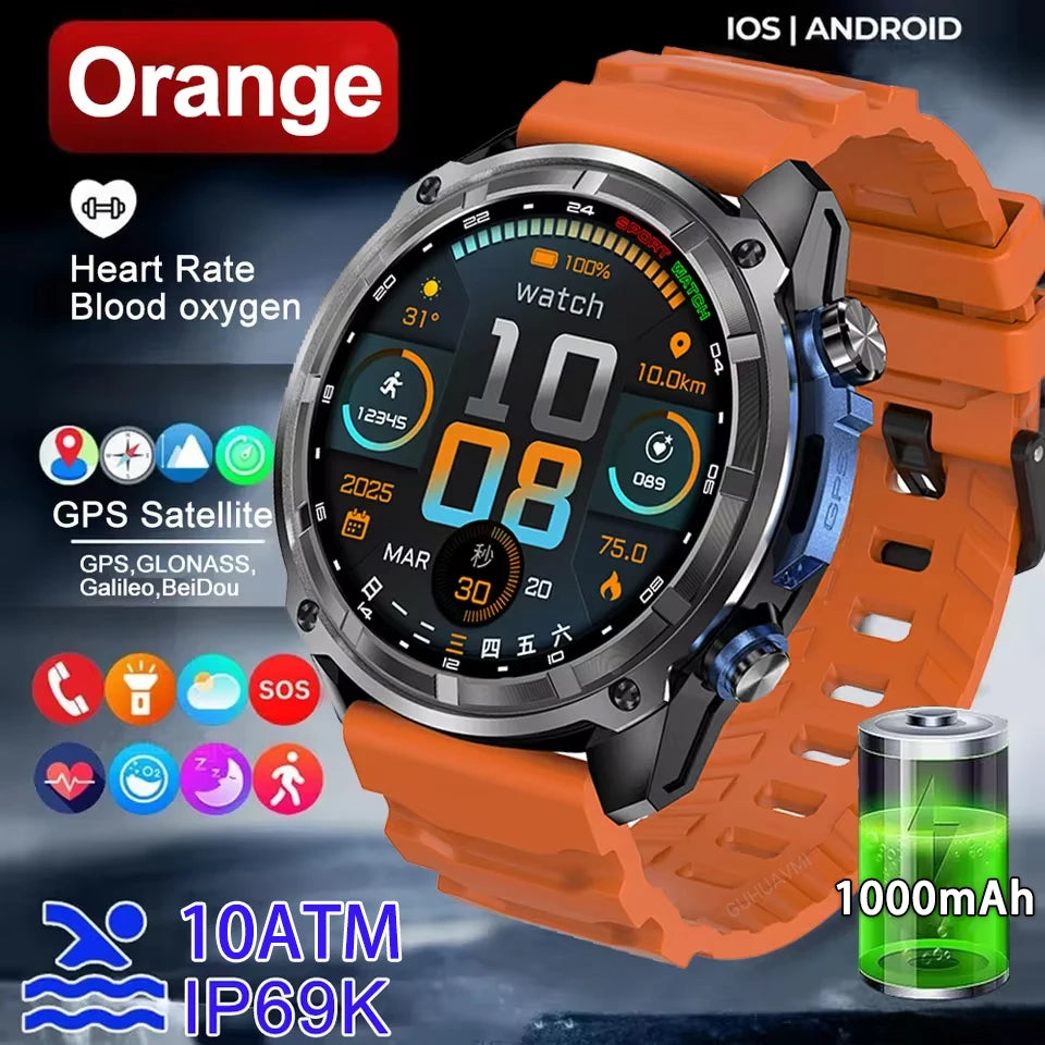 New Men Outdoor GPS Map AMOLED Smart Watch 1000mAh Ultra Large Battery 10ATM Waterproof Bluetooth Call Sports Fitness Smartwatch