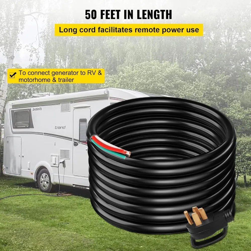 50FT 50Amp Generator Extension Cord 6 Gauge STW RV Power Cord NEMA 14-50P to Bare Wire for Trailer Campers Home