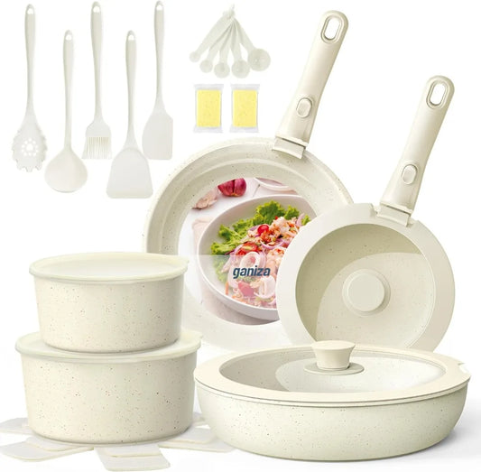 Nonstick 27 Piece Cookware Set With Detachable Handle Induction Compatible