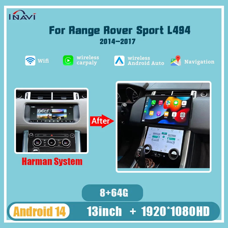 13'' For Range Rover sport 2014-2017 L494 Android 14 Multimedia Player Radio Wireless Carplay Retains the Original Feature Menu