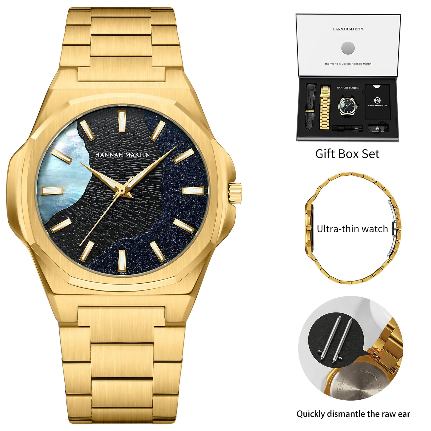 Men Watches Quartz Movement 40mm Stainless Steel Black Clock UltraThin Japanese Quartz Movement Gift 1Set Men Watch Reloj Hombre