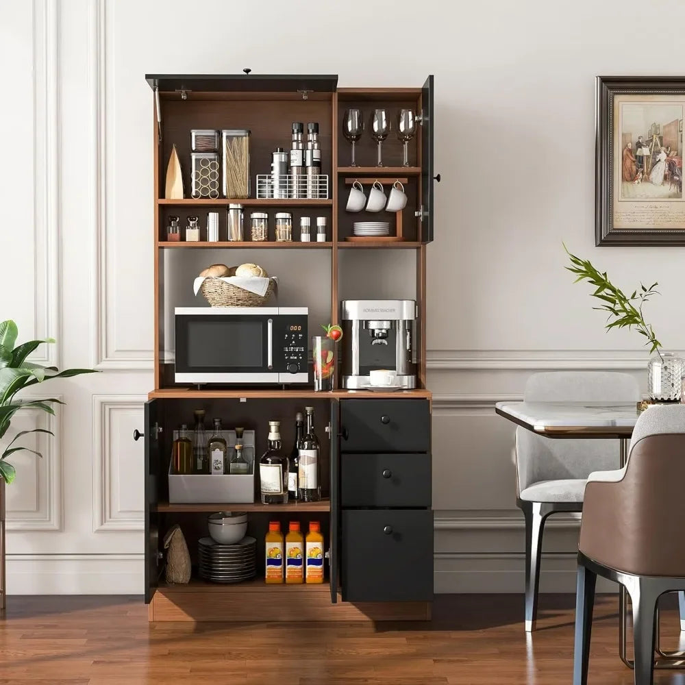 Kitchen Buffet Hutch Storage Cabinet, 71" Freestanding Pantry with 3 Cabinets & Drawers, Adjustable Shelves, Kitchen Cabinets
