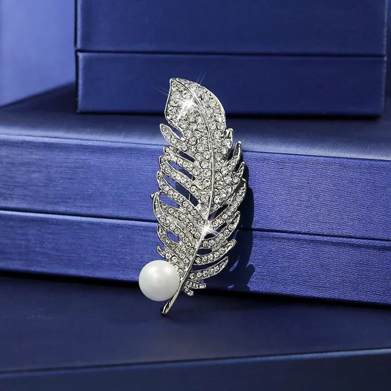 Women Girls Feather Rhinestone Brooches Jewelry Clothing Suit Pins Accessories