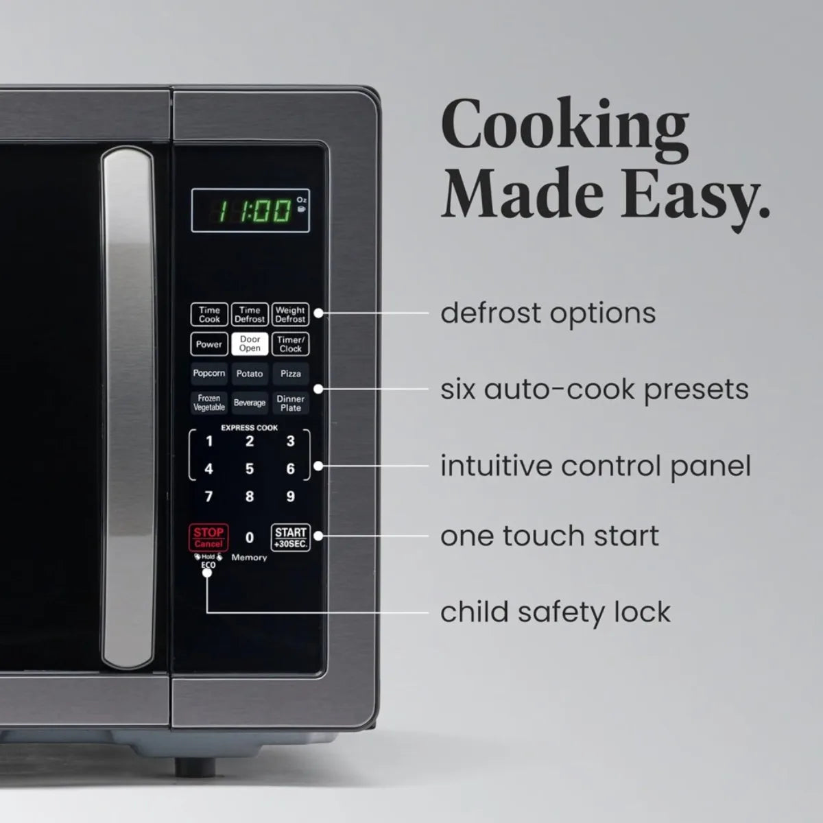 1000W Countertop Microwave 1.1 cu ft LED Light Child Lock for Apartments Dorms