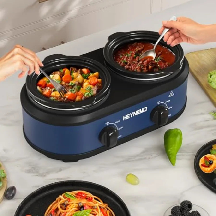 Double Slow Cooker Buffet Servers and Warmers Dual 2 Pot Slow Cooker Food Warmer with Adjustable Temperature Dishwasher Safe Re