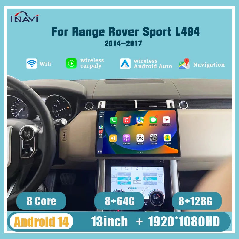 13'' For Range Rover sport 2014-2017 L494 Android 14 Multimedia Player Radio Wireless Carplay Retains the Original Feature Menu