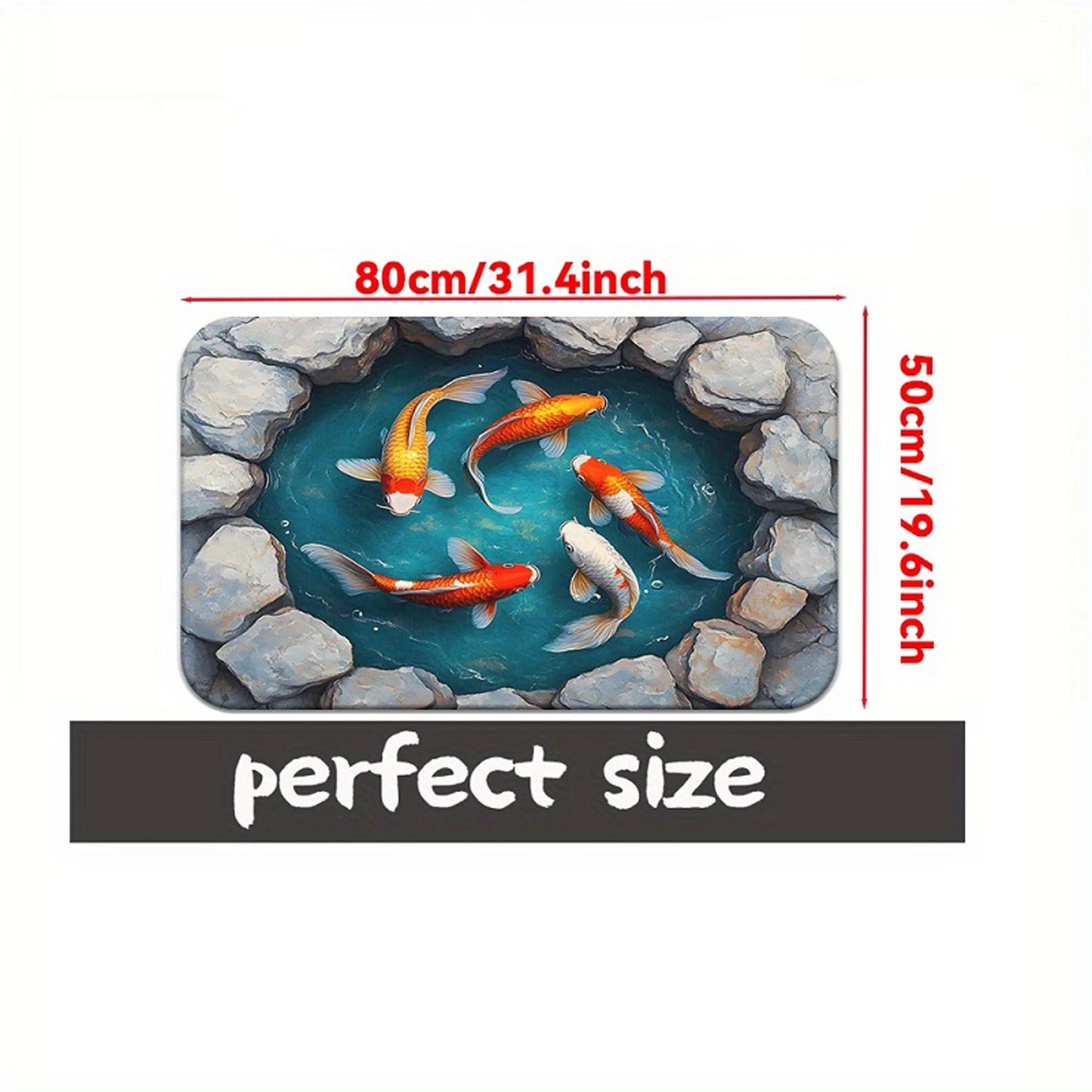 Luxurious 3D Effect Koi Fish Design Bath Mat with High Absorbency and Non-Slip Backing Ideal for Home Bathroom