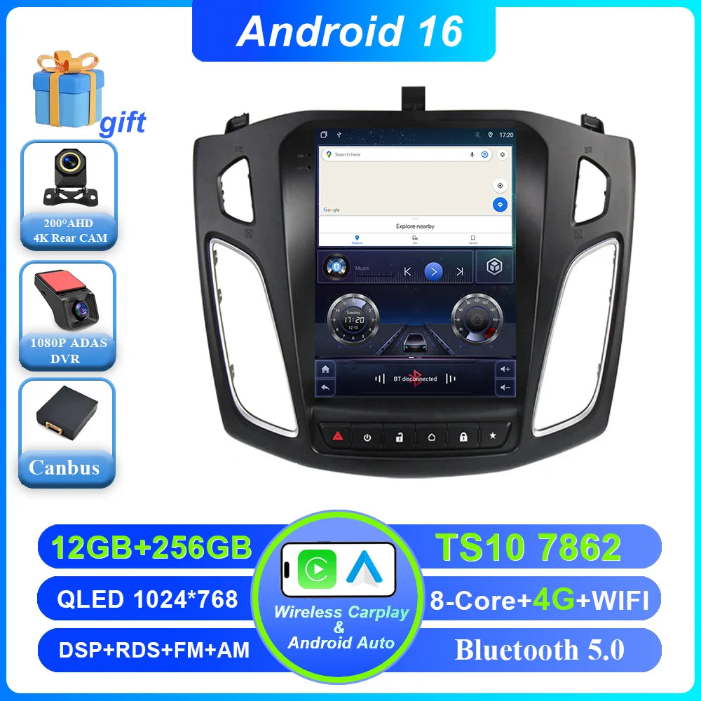 Android 16 Car Radio Stereo For Ford Focus 3 Mk 3 2011 2012 - 2019 Auto GPS Multimedia Player 2Din Wireless Carplay 4G WiFi BT