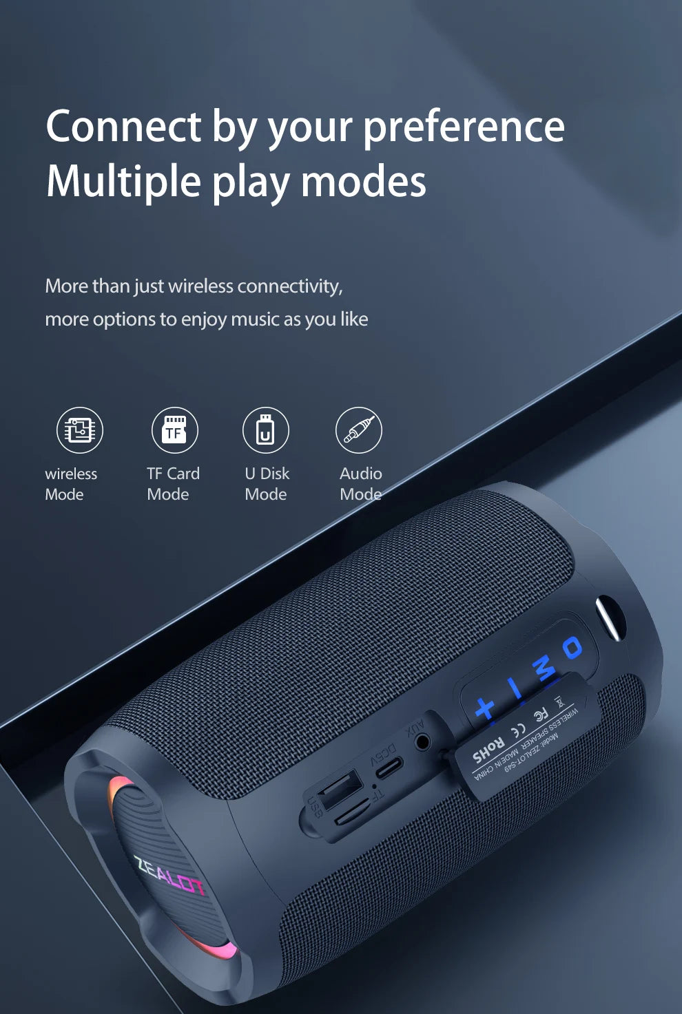 Zealot S49 20W Portable Ourdoor Wireless Subwoofer Speaker,Waterproof IPX 6,Dual Pairing,3600mAh Battery, 12 Hours Playtime