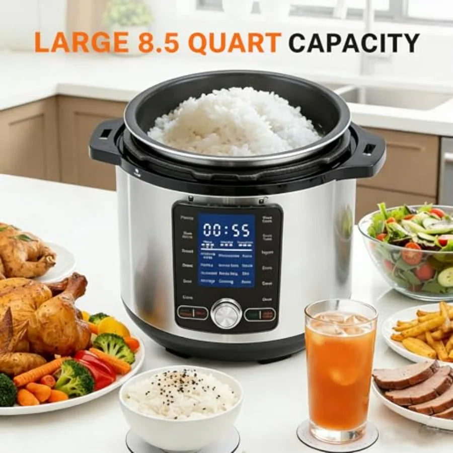Electric Pressure Cooker 8.5 Quart 24-in-1 Stainless Steel Non-Stick Multi Cooker for Slow Cooking Yogurt Steam Rice Poultry Be