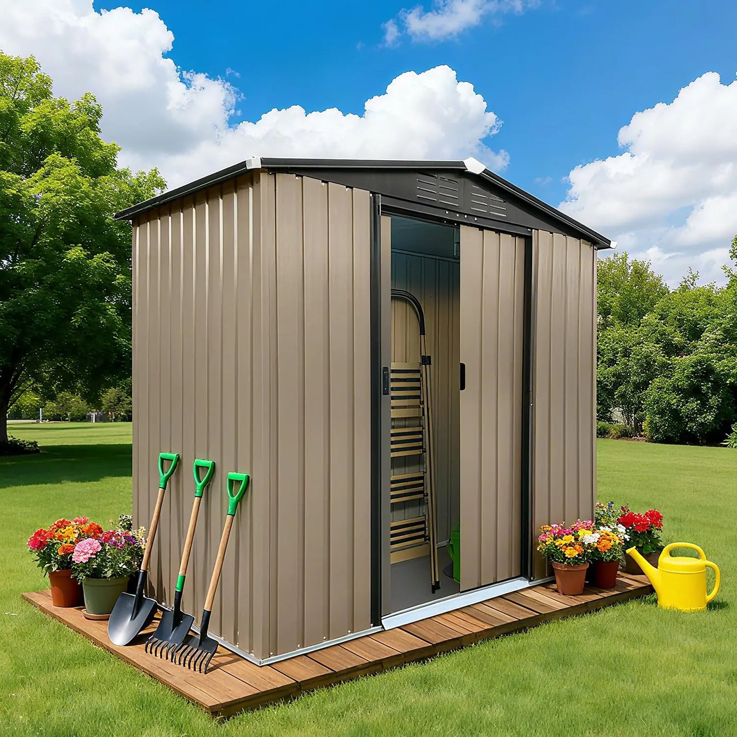 6x4FT Metal Outdoor Storage Shed Sloping Roof Lockable Aluminum Frame Garden Patio Lawn Tool Bike Easy Assembly, Customized